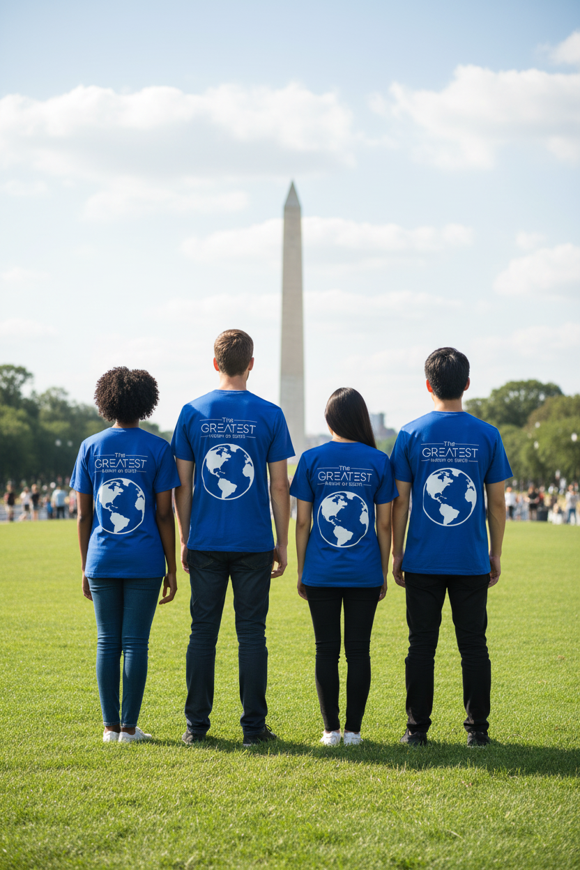 Blue Globe Tee Group Back Shot